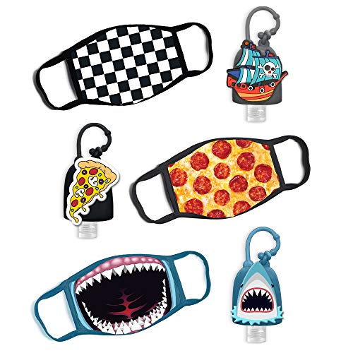 ABG Accessories Boys 3-Pack Kids Face Mask and Hand Sanitizer Holder Keychain