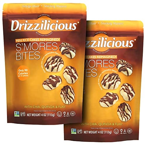 Drizzilicious S'mores 4oz 2 Pack | Mini Snack Chocolatey Rice Cakes | Vegan Air Popped Chia, Quinoa, Flax S'mores Snack