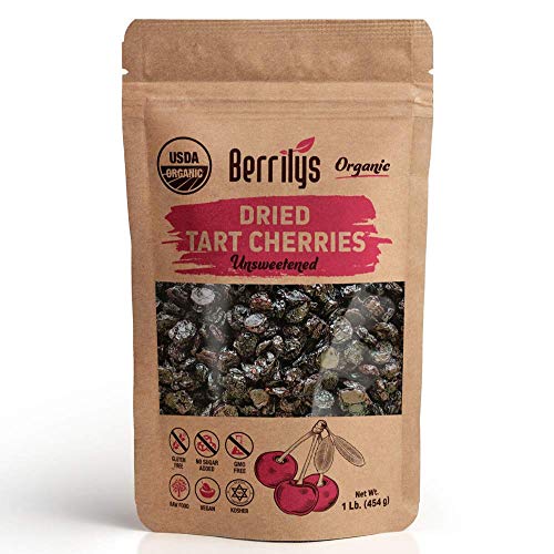 Berrilys Organic Dried Tart Cherries, 1 lb, Pitted, Non-GMO, Kosher, Unsulfured, No Added Sugar