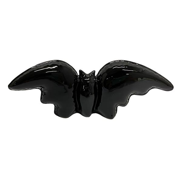 Ceramic Black Bat Halloween Decor, 9.5"