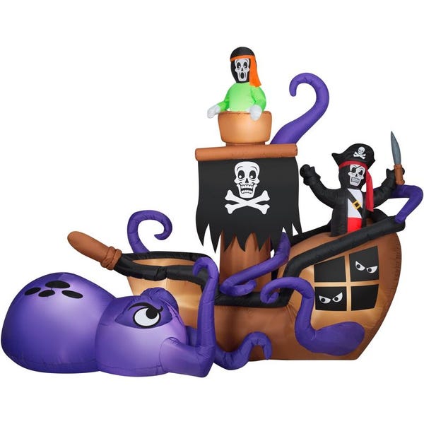 Gemmy Airblown Inflatable Halloween Pirate Ship, 7.5 ft Tall