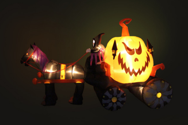 Carriage With Ghost Skeleton and Pumpkin, 12' Long