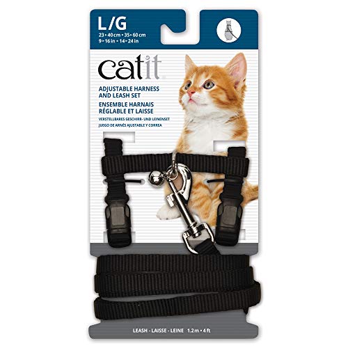 Catit Nylon Adjustable Cat Harness and Leash Set, Large, Black