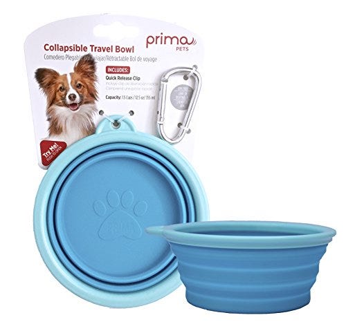 Prima Pet Expandable/Collapsible Silicone Food and Water Travel Bowl 