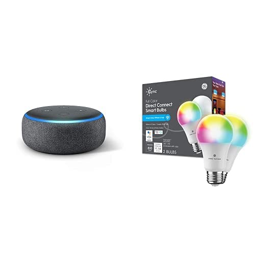 Echo Dot (3rd Gen) | Charcoal with 2-Pack GE CYNC Smart LED Color Bulb