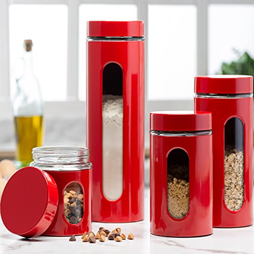 High quality, modern red stainless steel canister set 