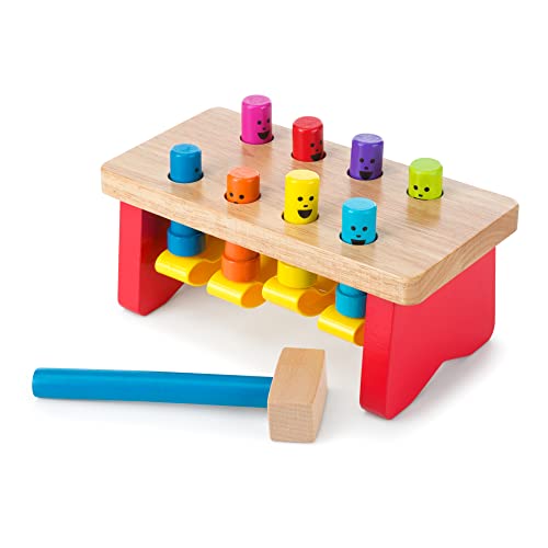 Melissa & Doug Deluxe Pounding Bench Wooden Toy With Mallet - Classic Wooden Toddler Toys For Ages 2+