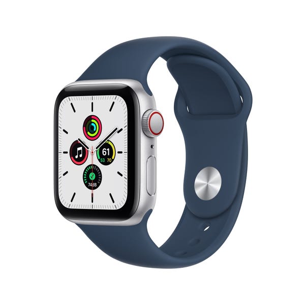 Apple Watch SE (รุ่นที่ 1) รุ่น GPS + Cellular ตัวเรือนอะลูมิเนียม สีเงิน 40 มม. พร้อมสายแบบ Sport Band สีน้ำเงิน Abyss 
