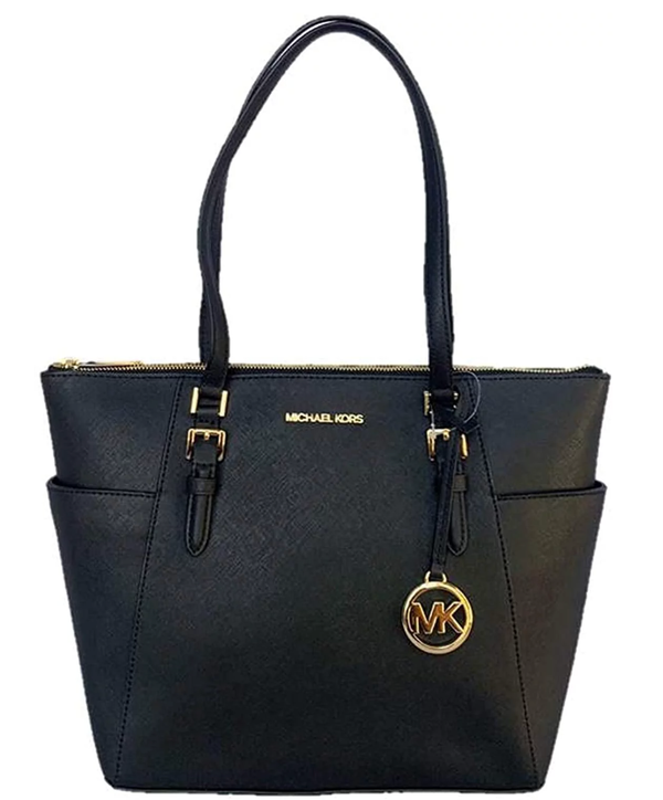 Michael Kors Charlotte Large Top Zip Tote Saffiano Leather in Black
