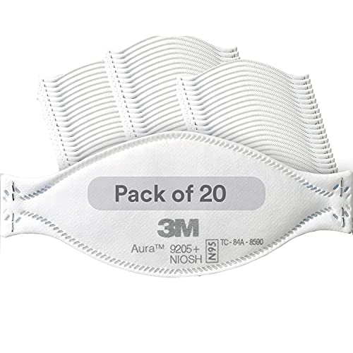 3M Aura Particulate Respirator 9205+, N95, Pack of 20 Disposable Respirators