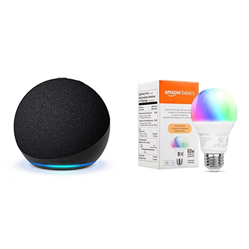 Echo Dot (5th Gen) Charcoal | with Amazon Basics Smart Color Bulb