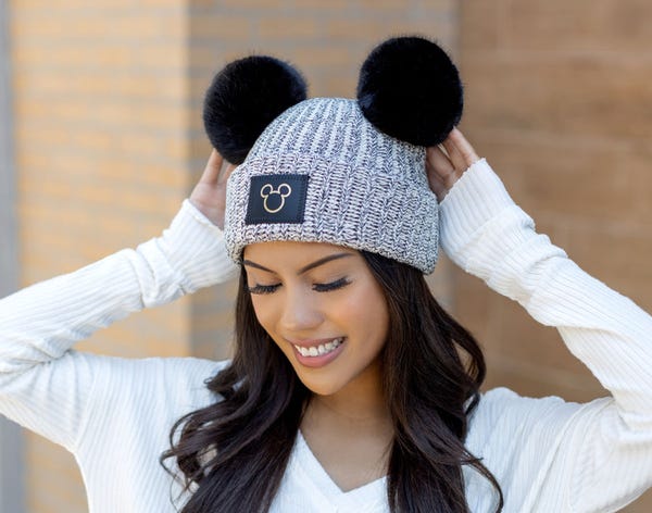 Mickey Mouse Black Speckled Gold Foil Double Pom Beanie