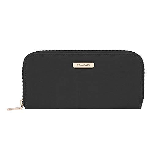 Travelon RFID Blocking Single Zip Wallet, Black, 7.75 x 4 x .75